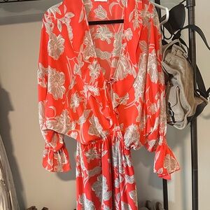Vestique Red and White Floral Long Sleeve Dress